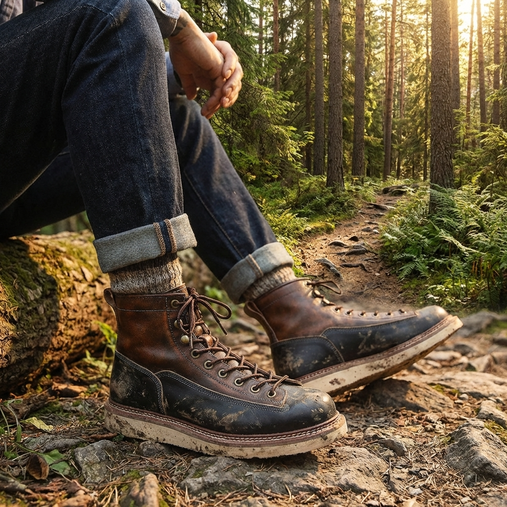 Herren Echtleder High-Top Martin Boots – Britischer Stil Schnürstiefel Runde Kappe Kampf- und Arbeitsstiefel