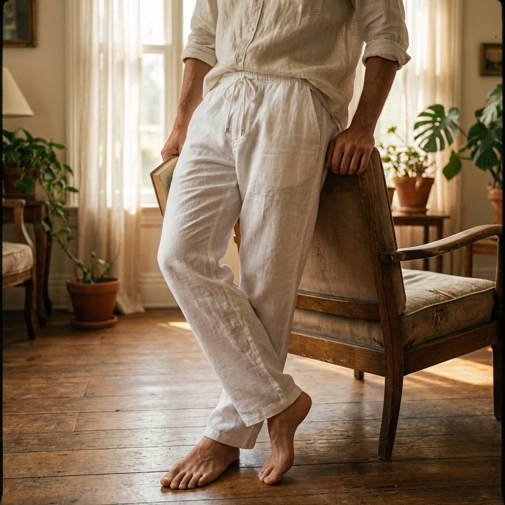 Pantalon décontracté 70 % coton pour homme – Respirant, jambe droite, coupe décontractée, ceinture ajustable et style confortable au quotidien