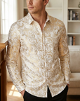 Herren 3D-Hemd mit Blumenmuster – Stretch-Slim-Fit Urban Hemd mit Revers