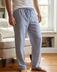 Men’s Cotton Gauze Pajama Pants – Breathable Double-Layer Lounge Pants with Loose Fit, Soft Fabric & Striped Casual Home Style