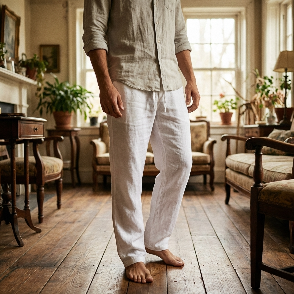 Pantalon décontracté 70 % coton pour homme – Respirant, jambe droite, coupe décontractée, ceinture ajustable et style confortable au quotidien