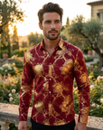 Herren 3D-Hemd mit Blumenmuster – Stretch-Slim-Fit Urban Hemd mit Revers