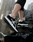 Women's Leather Platform Sneakers – Cross-Strap Thick Sole, 3-5cm Heel