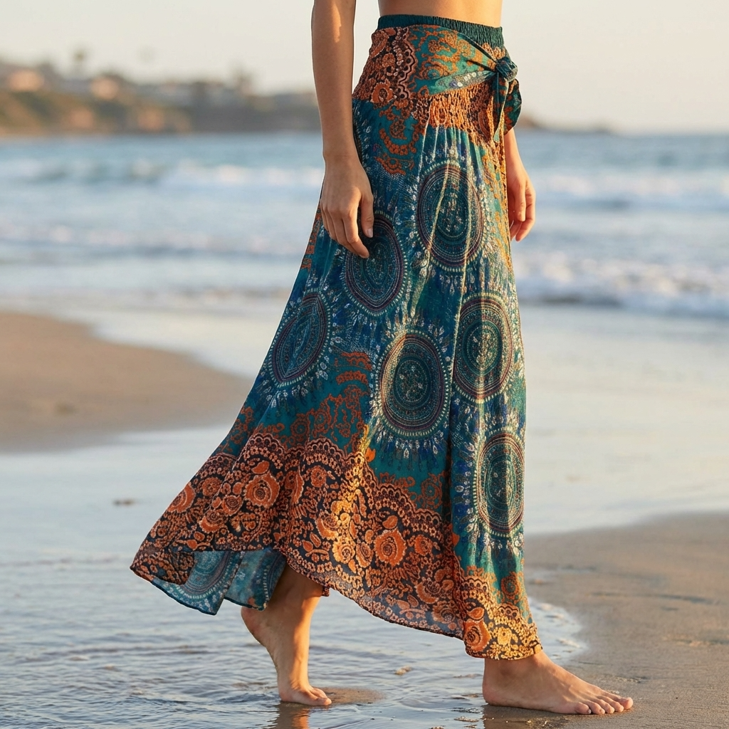 Jupe-robe de plage 100 % rayonne pour femme – Jupe portefeuille évasée florale convertible avec taille haute, style vacances léger et polyvalent