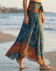 Jupe-robe de plage 100 % rayonne pour femme – Jupe portefeuille évasée florale convertible avec taille haute, style vacances léger et polyvalent