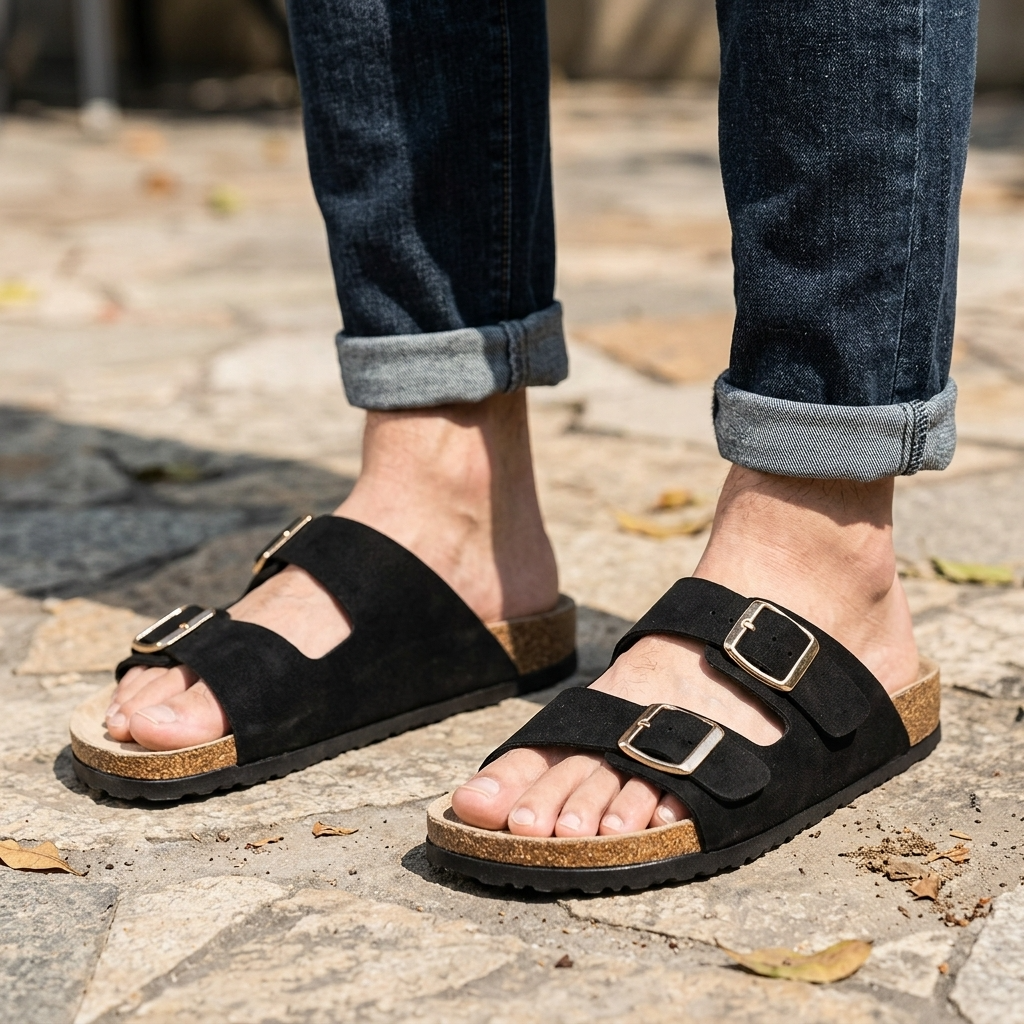 Men's Microfiber Leather Sandals – Ergonomic Arch Support Slip-On