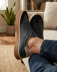 Men's Cowhide Leather Sneakers - Thick Sole Lace-Up Casual Shoes