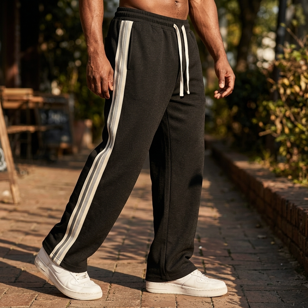 Men's Casual Wide-Leg Trousers — Fleece-Lined Drawstring Pants