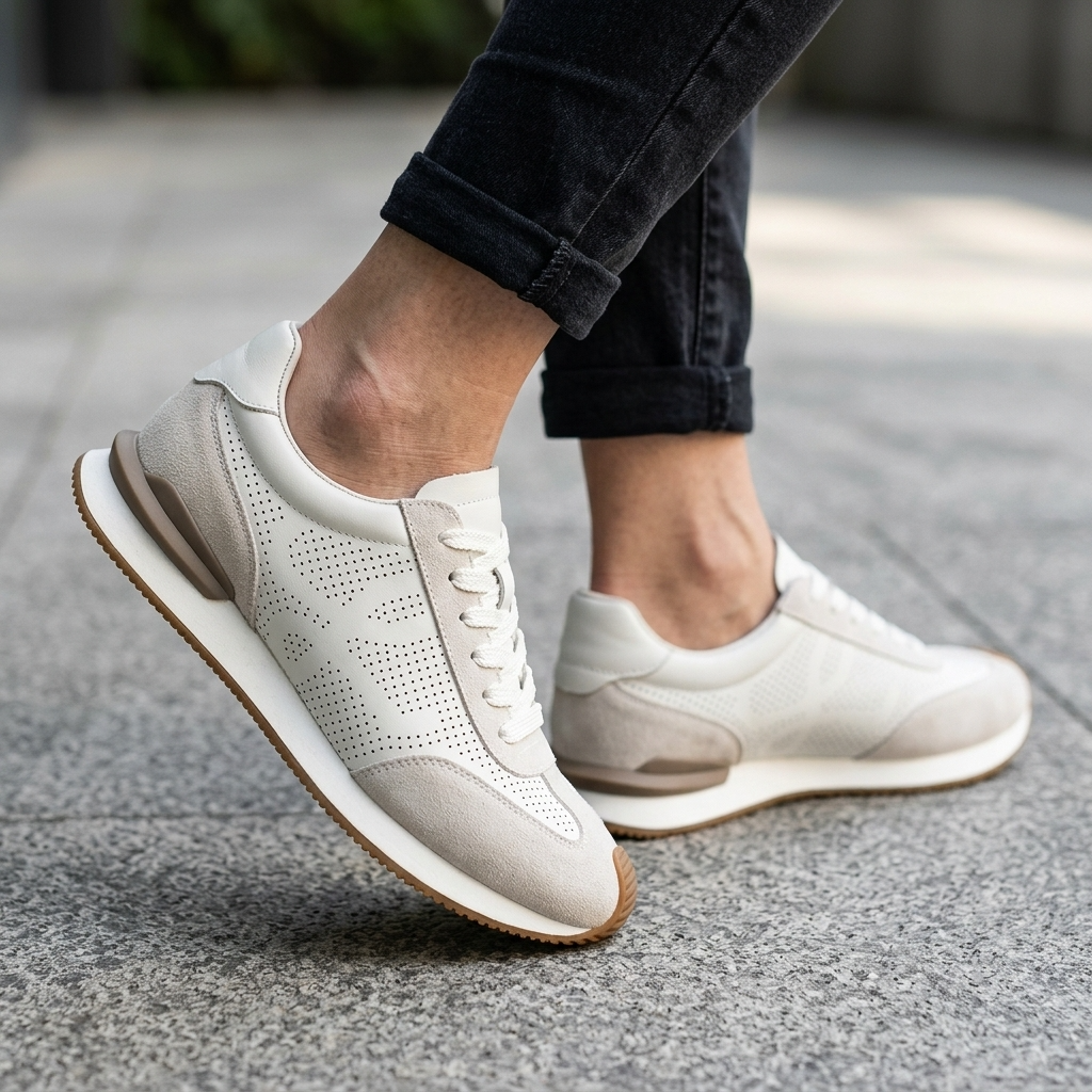 Women's First Layer Cowhide White Sneakers - Lace-Up, Flat