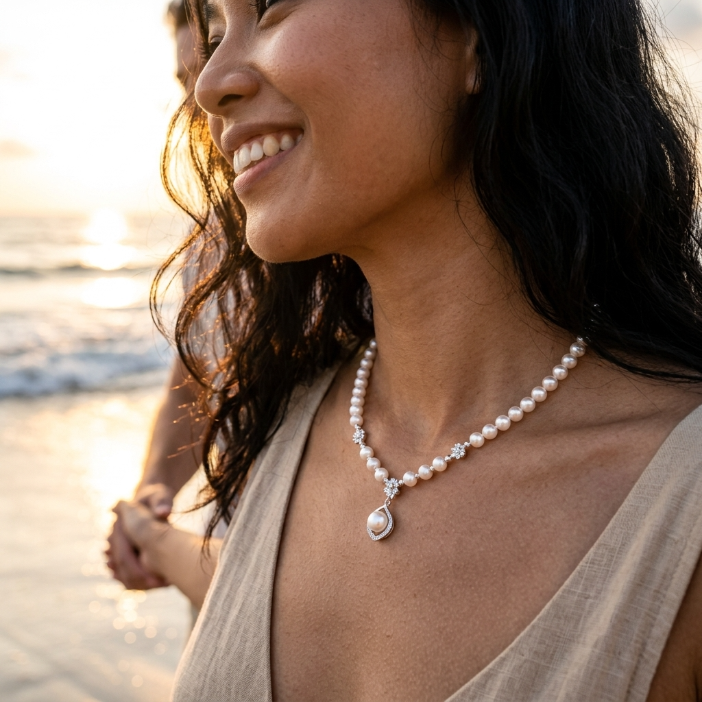Women's Natural Freshwater Pearl Sterling Silver Necklace