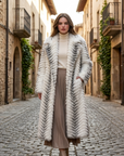 Women's Gradient Faux Mink Fur Coat - Long Herringbone Style