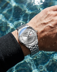 Herren-Automatik-Uhr, ultraflach – 39mm Edelstahl, Doppelte Kalenderanzeige & 50M wasserdicht