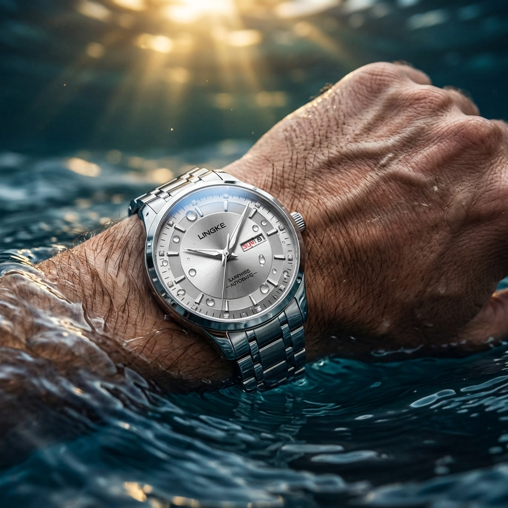 Herren-Automatik-Uhr, ultraflach – 39mm Edelstahl, Doppelte Kalenderanzeige &amp; 50M wasserdicht