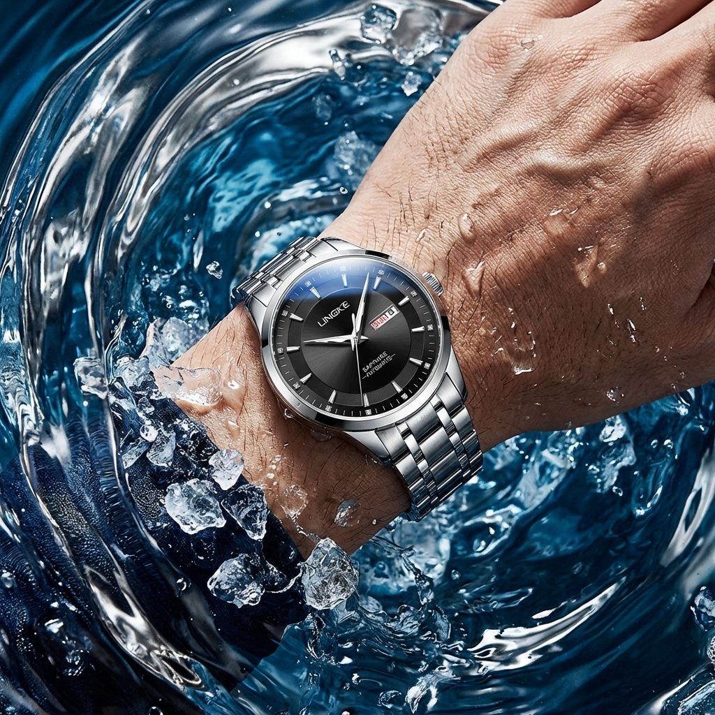 Herren-Automatik-Uhr, ultraflach – 39mm Edelstahl, Doppelte Kalenderanzeige &amp; 50M wasserdicht