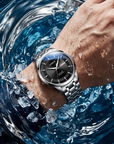 Herren-Automatik-Uhr, ultraflach – 39mm Edelstahl, Doppelte Kalenderanzeige & 50M wasserdicht