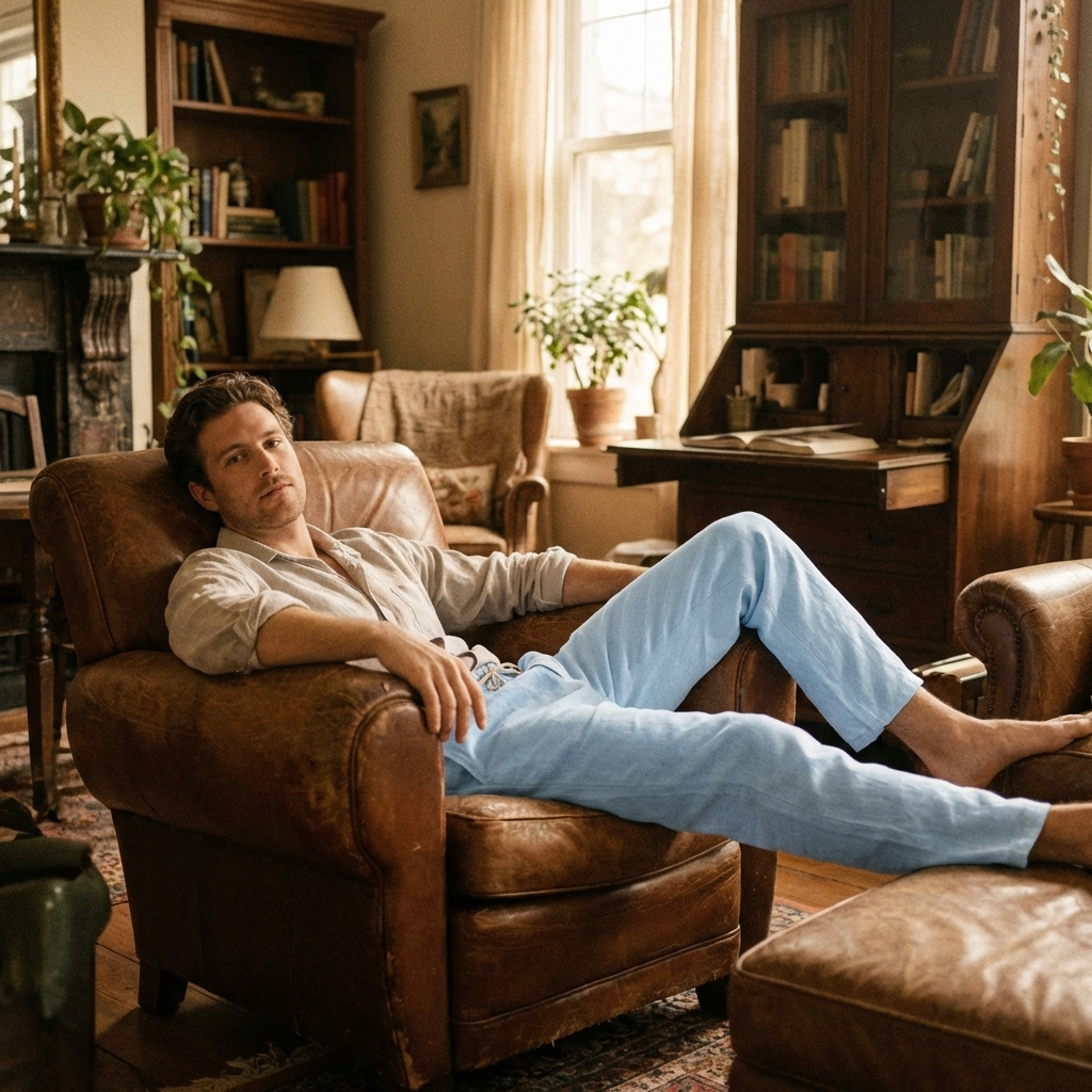 Pantalon décontracté 70 % coton pour homme – Respirant, jambe droite, coupe décontractée, ceinture ajustable et style confortable au quotidien