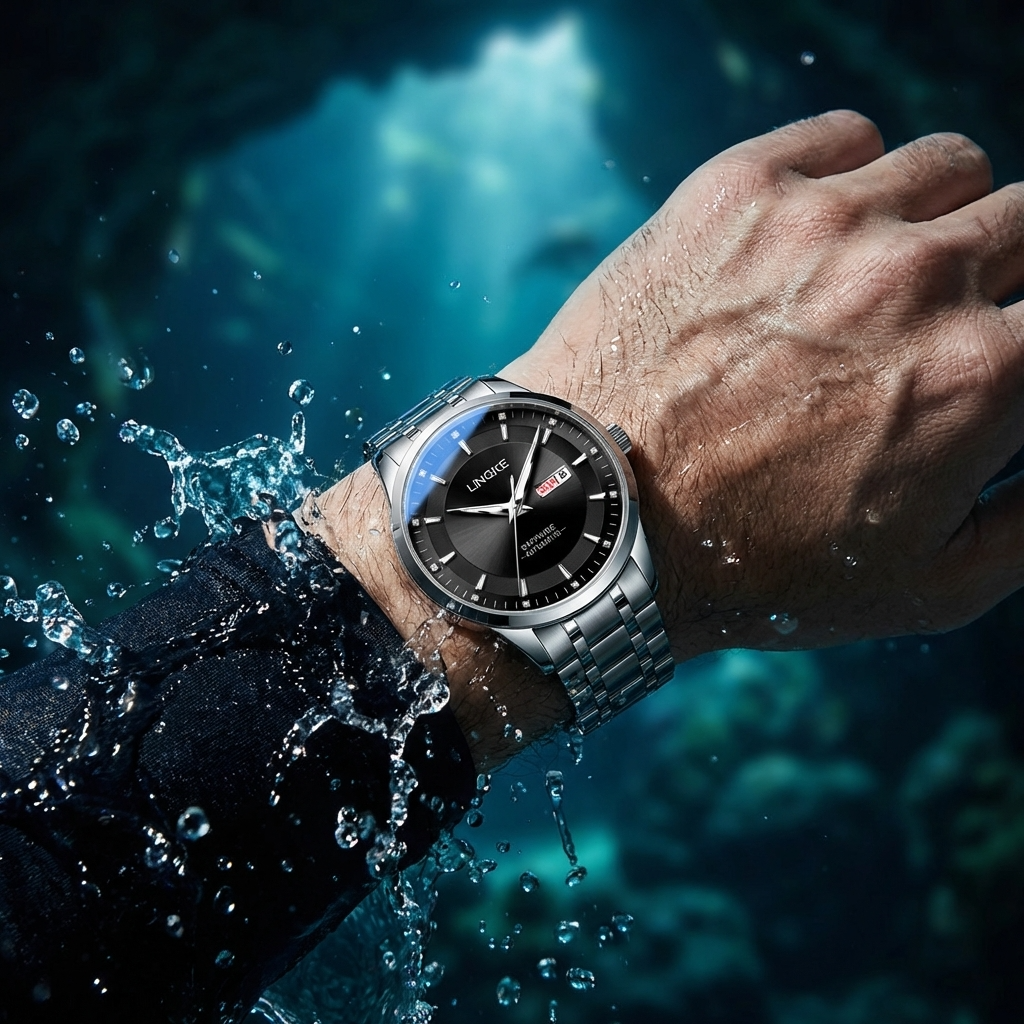 Herren-Automatik-Uhr, ultraflach – 39mm Edelstahl, Doppelte Kalenderanzeige &amp; 50M wasserdicht