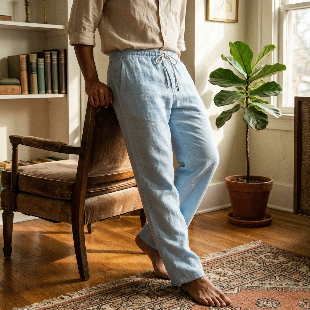 Pantalon décontracté 70 % coton pour homme – Respirant, jambe droite, coupe décontractée, ceinture ajustable et style confortable au quotidien