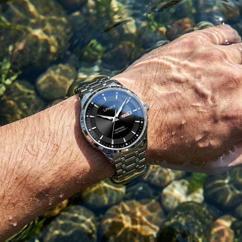 Herren-Automatik-Uhr, ultraflach – 39mm Edelstahl, Doppelte Kalenderanzeige &amp; 50M wasserdicht