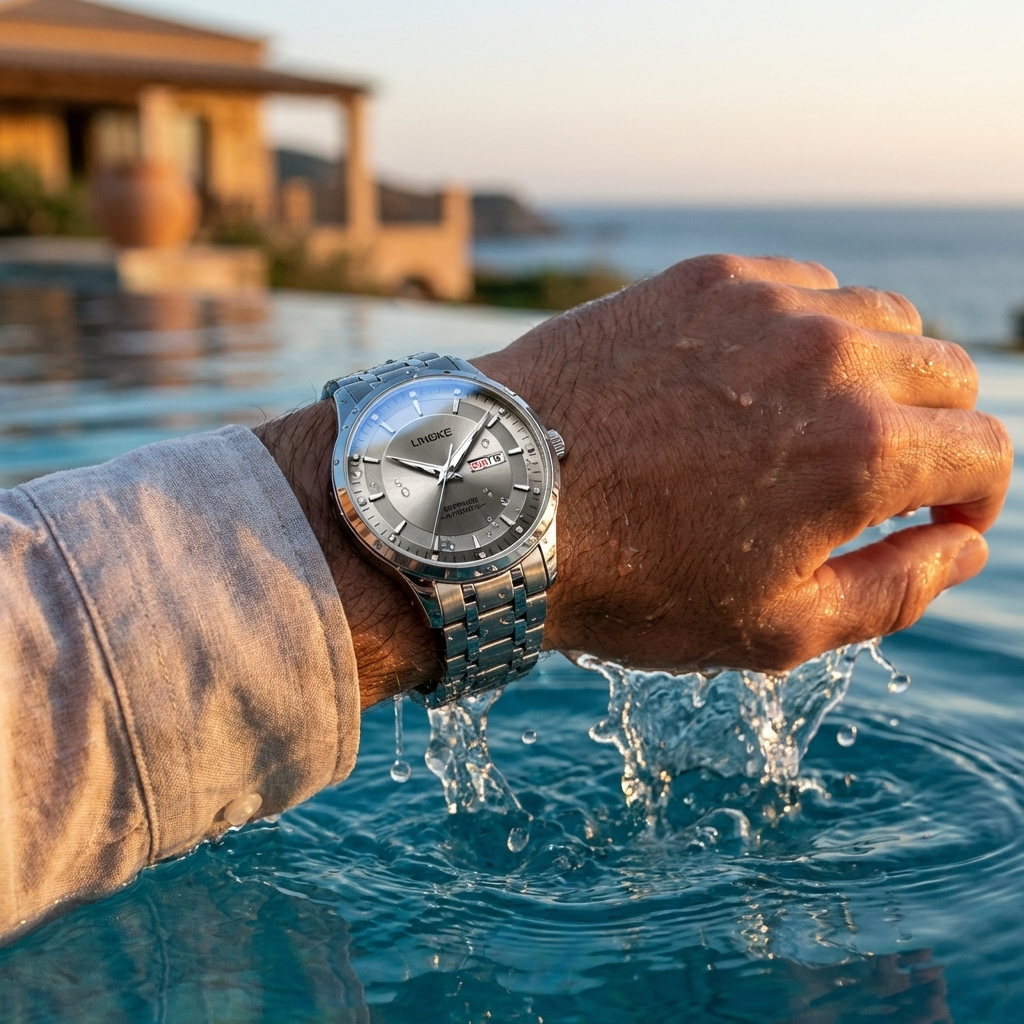 Herren-Automatik-Uhr, ultraflach – 39mm Edelstahl, Doppelte Kalenderanzeige &amp; 50M wasserdicht
