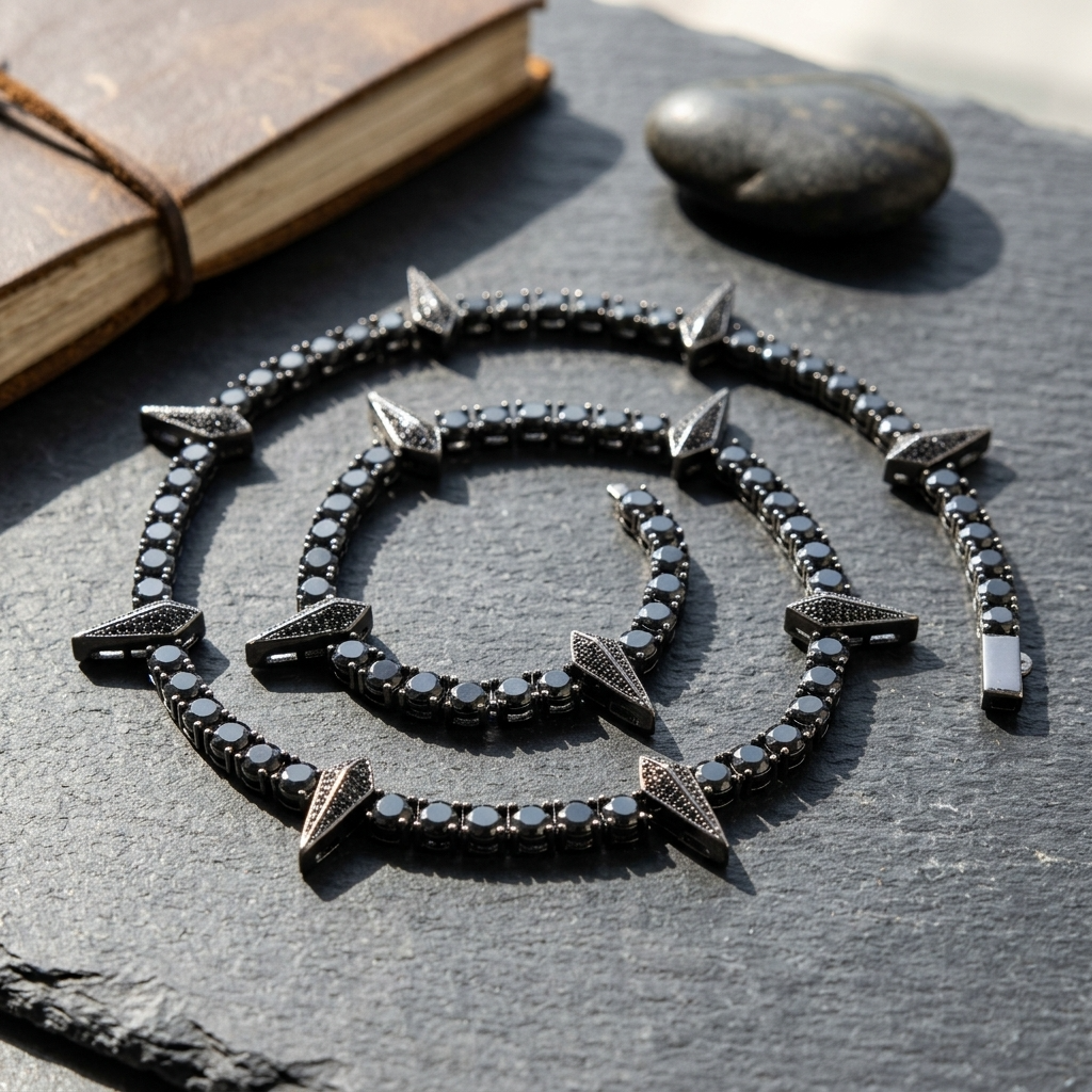 Men's Black Zircon Tennis Chain Necklace with Panther Pendant