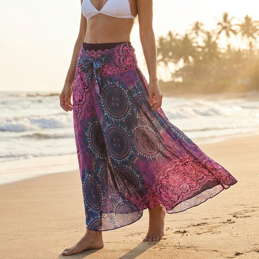 Jupe-robe de plage 100 % rayonne pour femme – Jupe portefeuille évasée florale convertible avec taille haute, style vacances léger et polyvalent