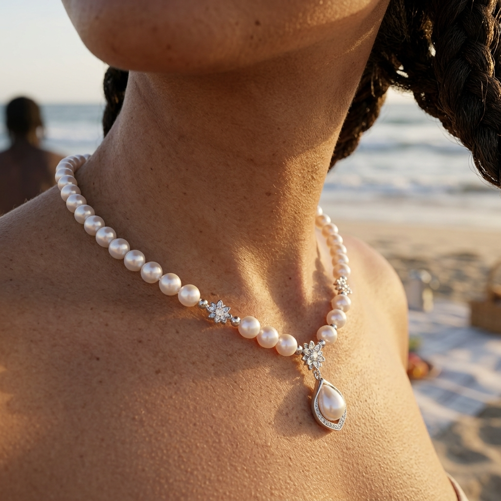 Women's Natural Freshwater Pearl Sterling Silver Necklace