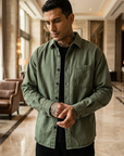 Men's Long Sleeve Cotton Blend Shirt - Loose Fit Retro Casual Lapel Top