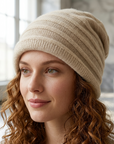 Women's Cashmere Slouchy Beanie - Soft Baotou Winter Hat in Apricot