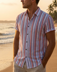 Herren-Strandhemd mit Blumenmuster – leichtes kurzärmeliges Hemd im Hawaii-Stil mit Knopfleiste, atmungsaktivem Stoff und lockerer Passform für Sommerurlaubskleidung