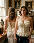 Women's Ruffled Strapless Corset Top – Lace-Up Back Fishbone Slim Tube Top