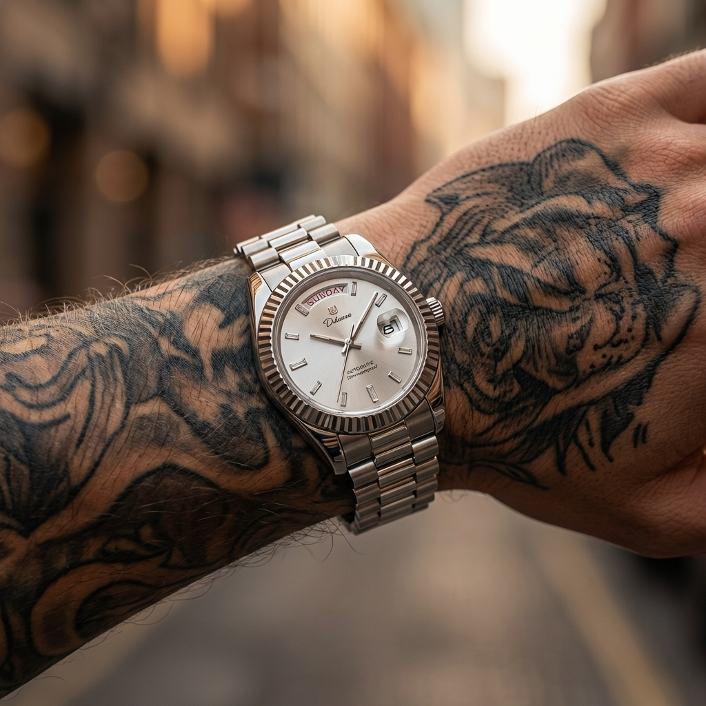 Men's Automatic Calendar Watch – Stainless Steel Mechanical Timepiece with Day-Date Display, Mineral Crystal &amp; Waterproof Design