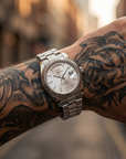 Men's Automatic Calendar Watch – Stainless Steel Mechanical Timepiece with Day-Date Display, Mineral Crystal & Waterproof Design