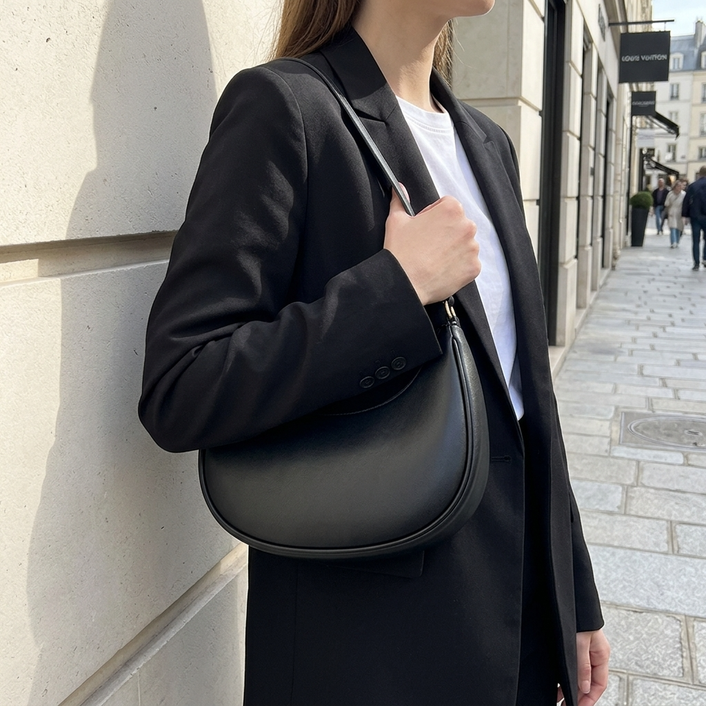 Damen-Halbmond-Umhängetasche – Handtasche in Knödelform aus PU-Leder mit zwei verstellbaren Riemen