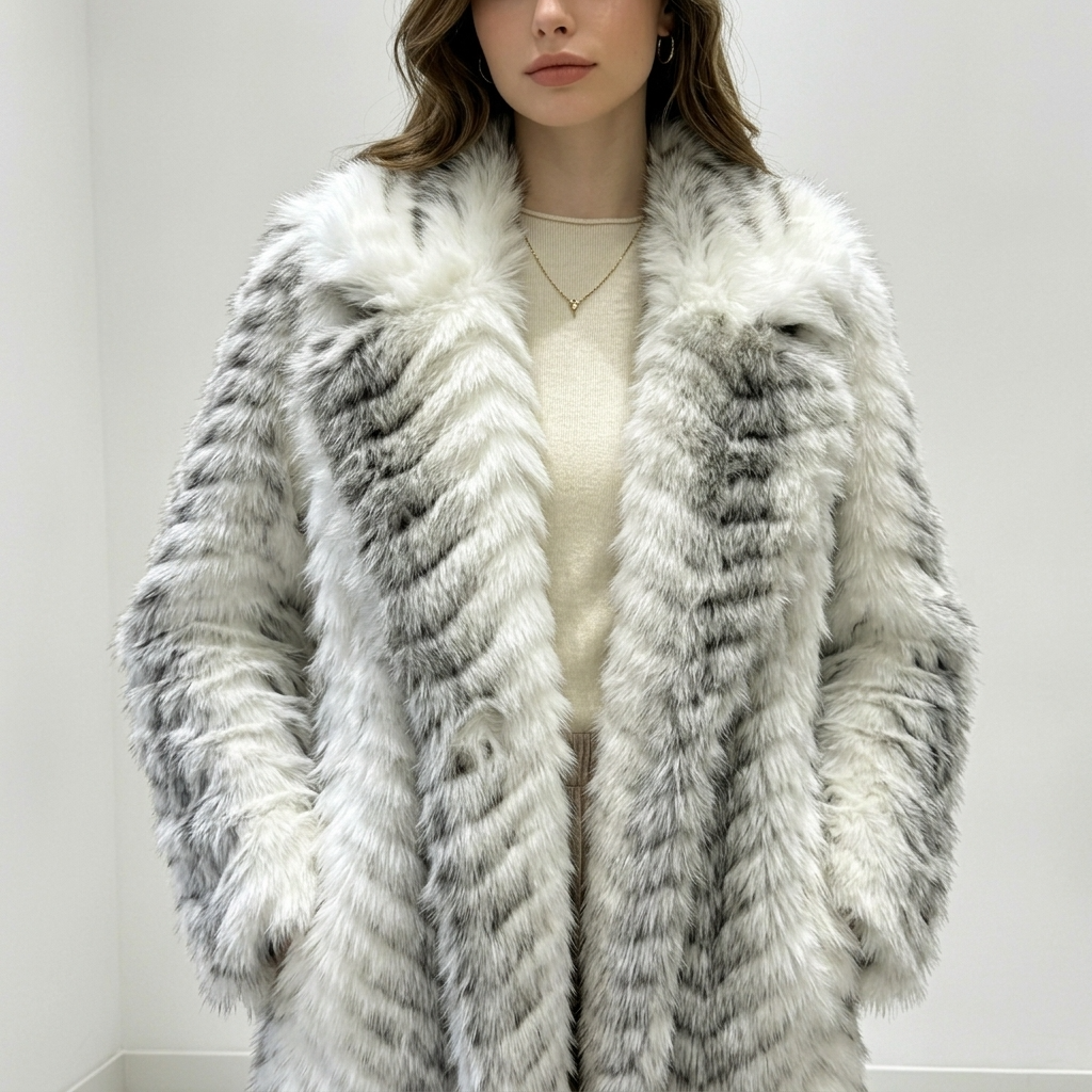 Women's Gradient Faux Mink Fur Coat - Long Herringbone Style