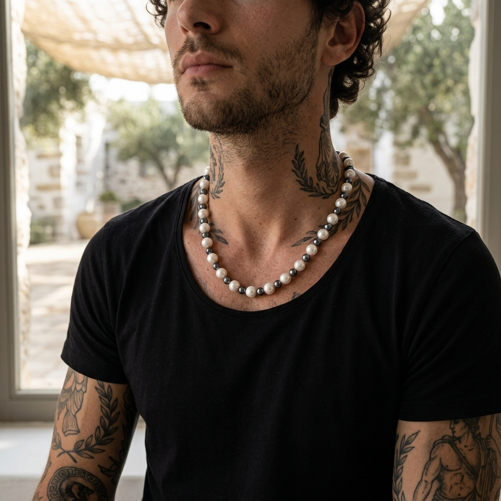 Men's Colorful Spliced Shell Pearl Necklace - Hip-Hop Style