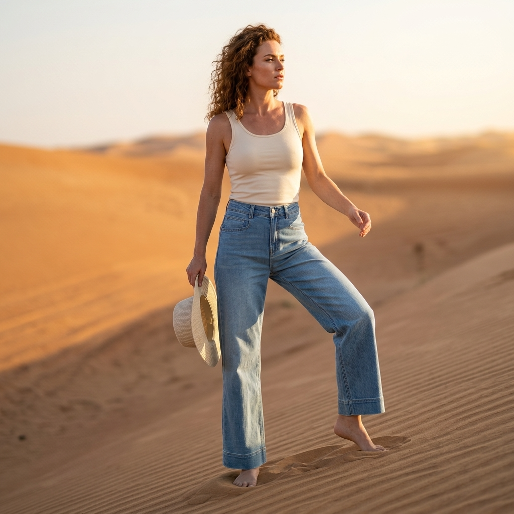 Women's High-Waist Straight Leg Cropped Jeans – Washed Denim