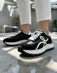 Women's Leather Platform Sneakers – Cross-Strap Thick Sole, 3-5cm Heel