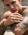 Men's Trendy Retro Flower Diamond Ring – Gold Plated Geometric Hip-Hop Statement Band