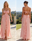 Women's Chiffon Ruffled Strapless Maxi Dress