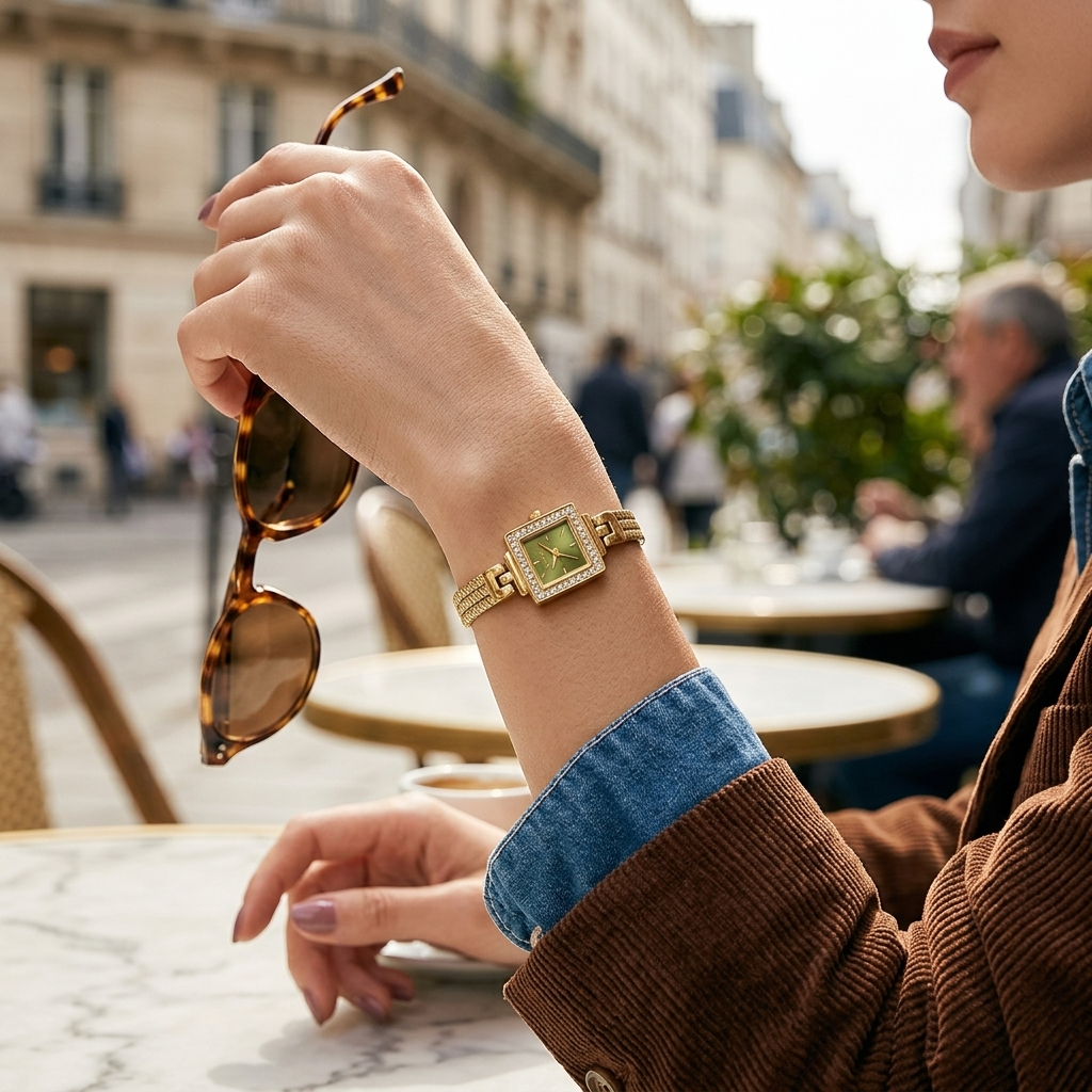 Montre carrée de luxe à quartz pour femmes – Bracelet de montre en alliage de style rétro d'Europe centrale, étanche jusqu'à 30M