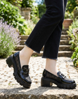 Women's Mesh Platform Slip-On Loafers – Chunky 6.5cm Sole with Square Buckle Detail