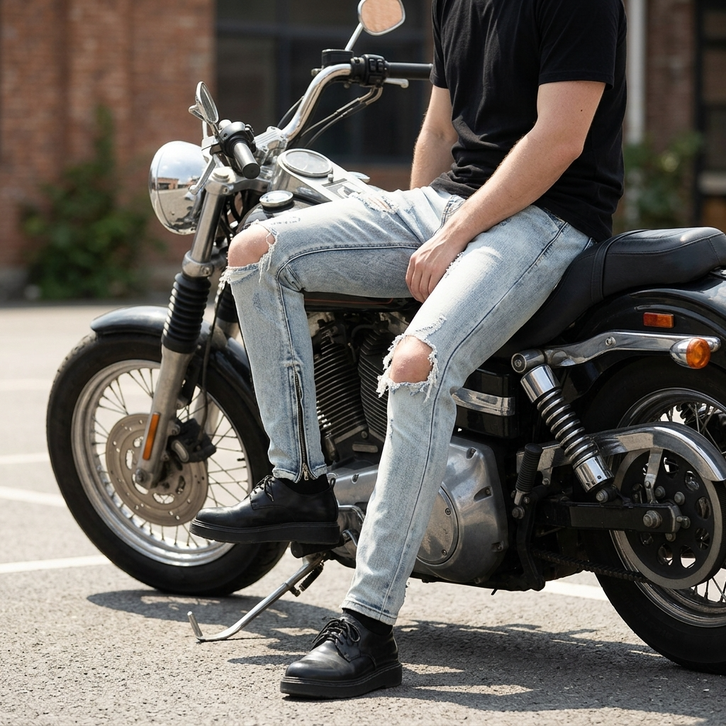 Men's Light Blue Distressed Skinny Jeans – Ripped Slim Fit Denim