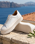 Women's Leather Platform Sneakers – Cowhide Slip-On with Thick Sole