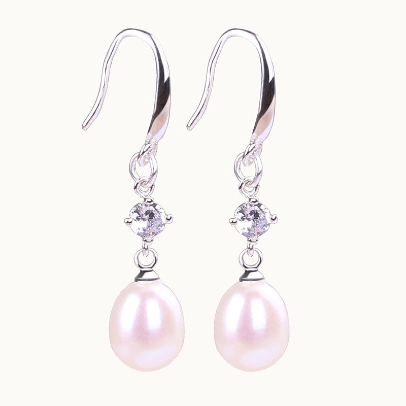 Women Natural Freshwater Pearl Earrings – 925 Sterling Silver Korean Style Heart &amp; Water Drop Jewelry