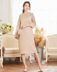Women's Polyester Three-Quarter Sleeve Dress - Elegant Commute Zipper Dress