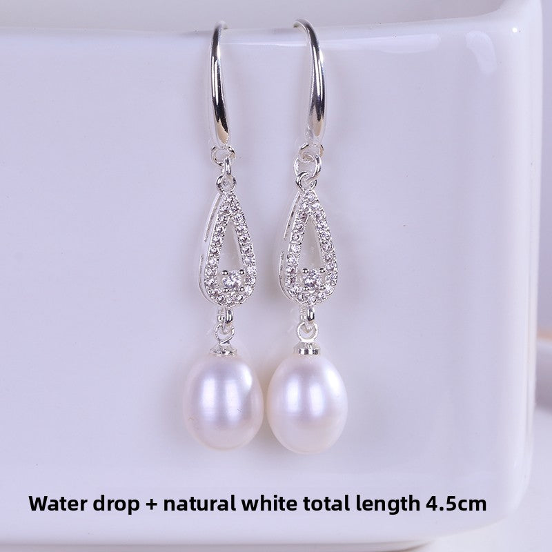 Women Natural Freshwater Pearl Earrings – 925 Sterling Silver Korean Style Heart &amp; Water Drop Jewelry
