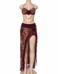 Bead Chain Halter Neck Long Dress – Women's Elegant Two-Piece Set