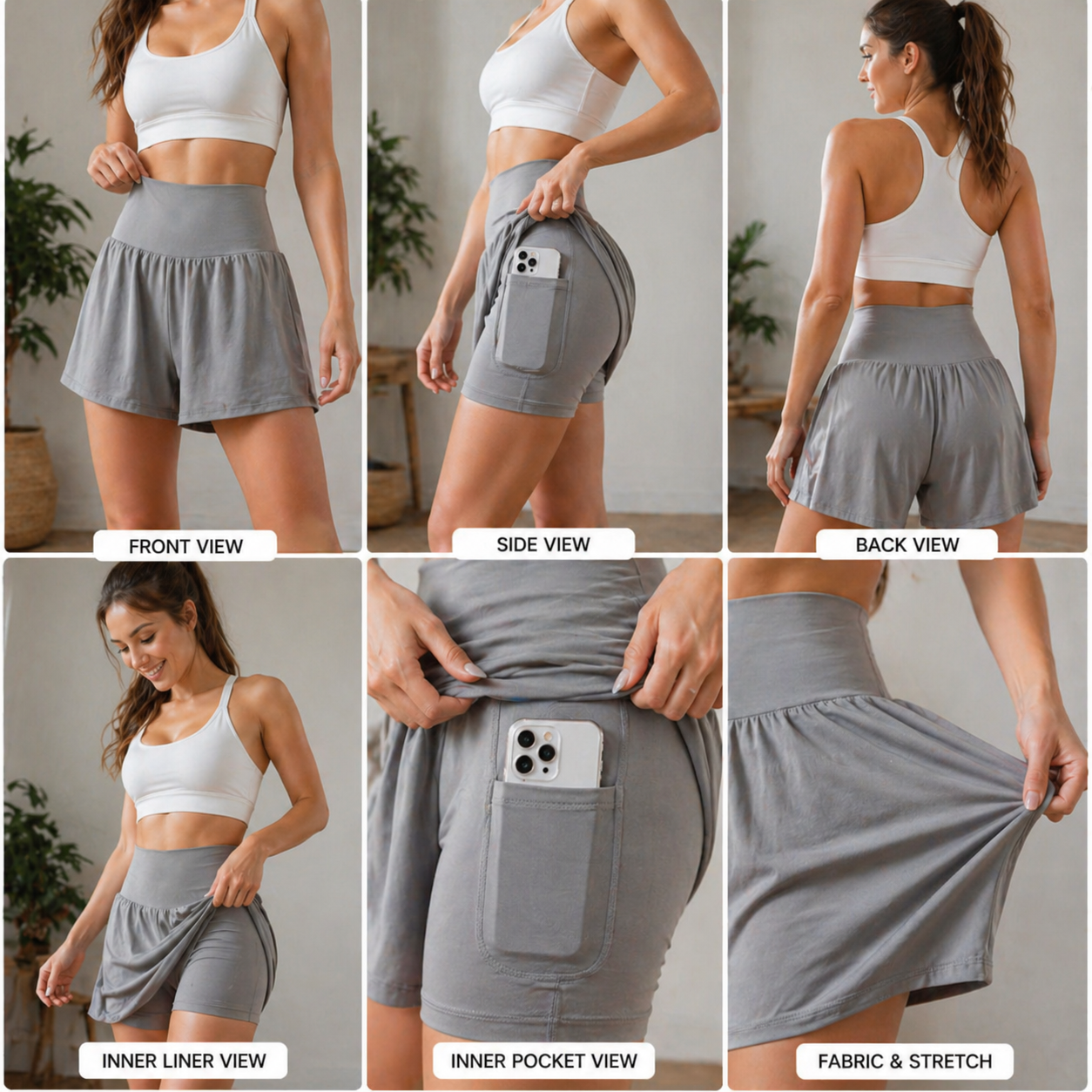 Women's High-Waist Quick-Dry Sports Two-Piece Set – Padded Bra &amp; Shorts with Side Pocket, 4 Colors