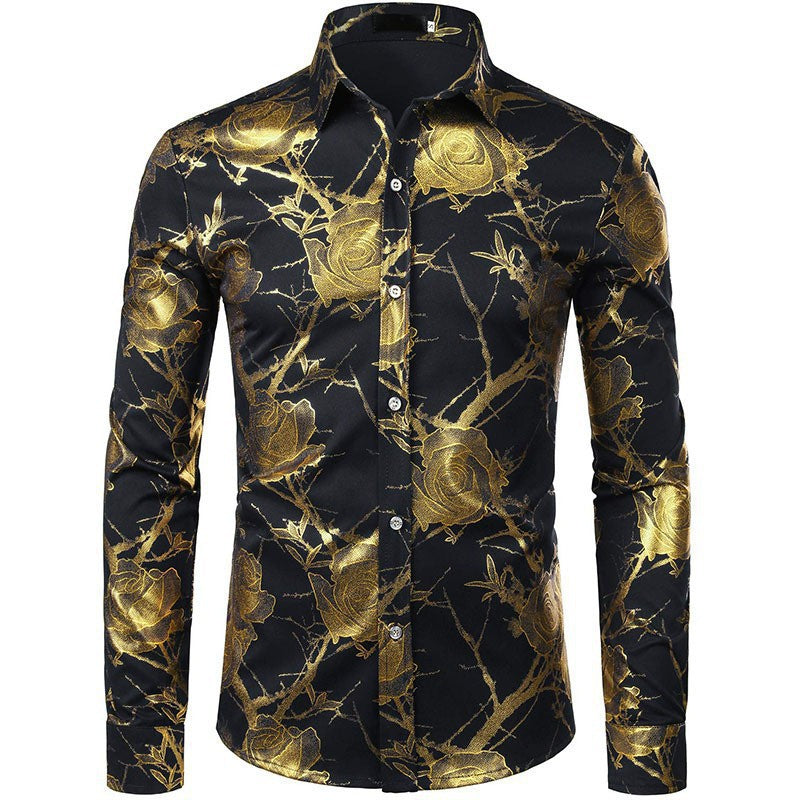 Herren 3D-Hemd mit Blumenmuster – Stretch-Slim-Fit Urban Hemd mit Revers